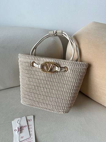 Okify Valentino Small Wicker Tote Bag In White 28x19x9cm
