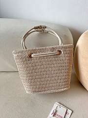 Okify Valentino Small Wicker Tote Bag In White 28x19x9cm - 3