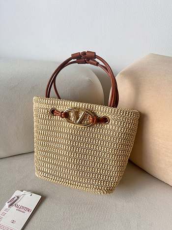 Okify Valentino Small Wicker Tote Bag In Beige 28x19x9cm
