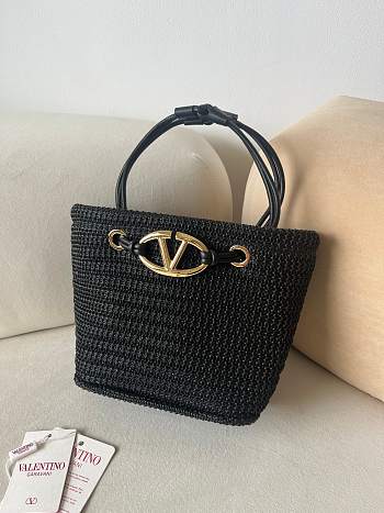 Okify Valentino Small Wicker Tote Bag In Black 28x19x9cm