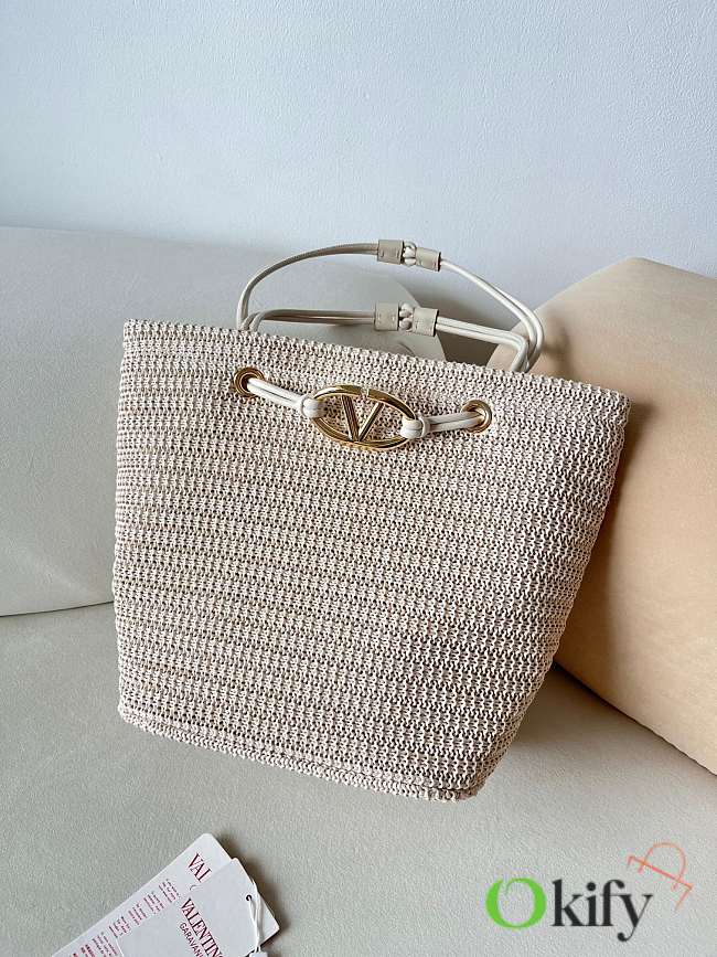 Okify Valentino Large Wicker Tote Bag In White 36x27x16cm - 1