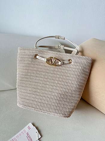 Okify Valentino Large Wicker Tote Bag In White 36x27x16cm