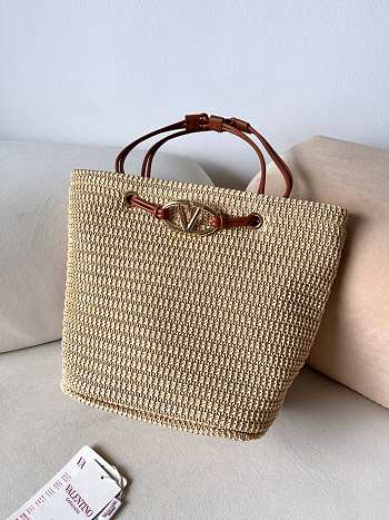 Okify Valentino Large Wicker Tote Bag In Beige 36x27x16cm