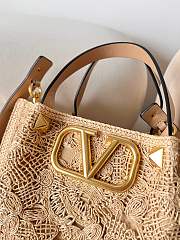 Okify Valentino Small Lace Effect Raffia Tote Bag 25x18x12cm - 4