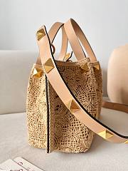 Okify Valentino Small Lace Effect Raffia Tote Bag 25x18x12cm - 3