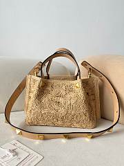 Okify Valentino Small Lace Effect Raffia Tote Bag 25x18x12cm - 2