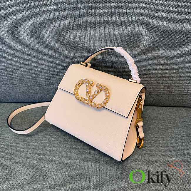 Okify Valentino Garavani Vsling Handbag With Jewel Logo In Cream White 22x17x9cm - 1