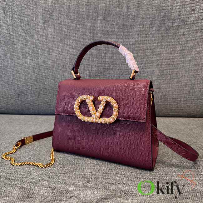 Okify Valentino Garavani Vsling Handbag With Jewel Logo In Dark Red 22x17x9cm - 1