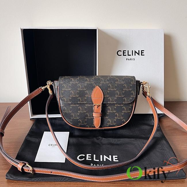 Okify Celine Folco Shoulder Bag In Triomphe Canvas And Calfskin 20x14x5cm - 1
