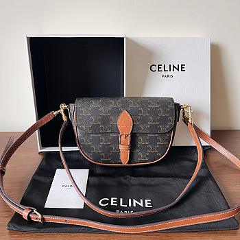 Okify Celine Folco Shoulder Bag In Triomphe Canvas And Calfskin 20x14x5cm