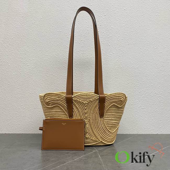 Okify Celine Small Panier Bag With Triomphe Braided Raffia 26x12x20cm - 1