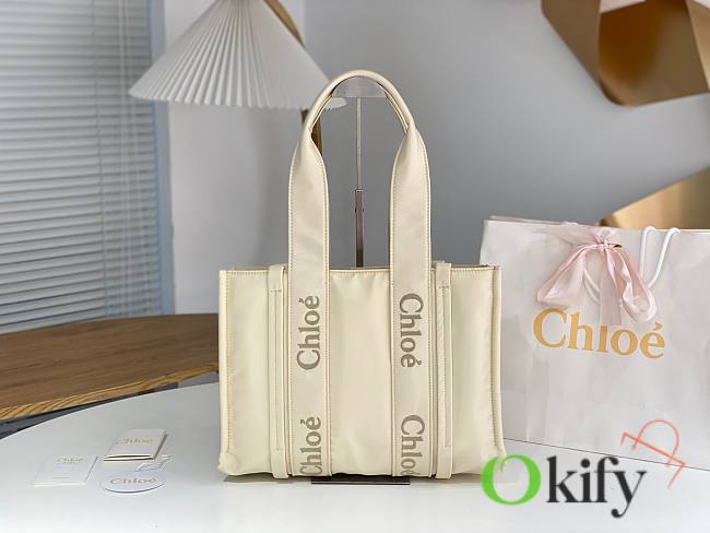 Okify Chloe Medium Woody Bag In Cream White 37x26x12cm - 1