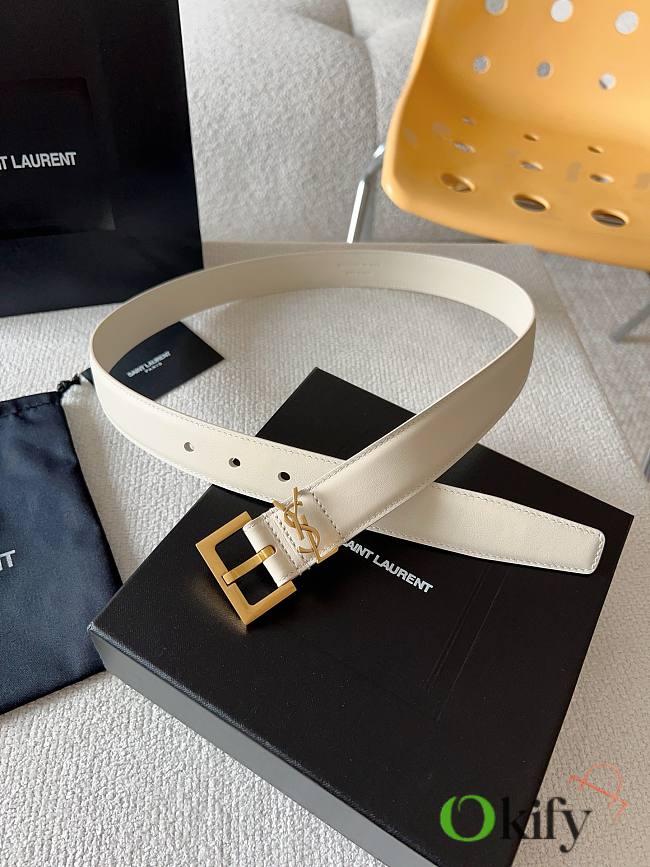 Okify YSL White Belt 30mm With Gold Hardware - 1