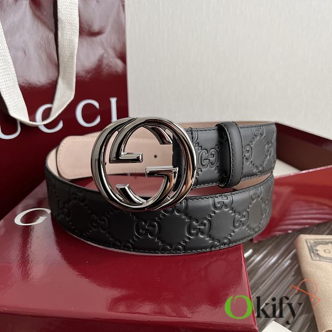 Okify Gucci Black Belt 40mm With Silver Hardware - 1