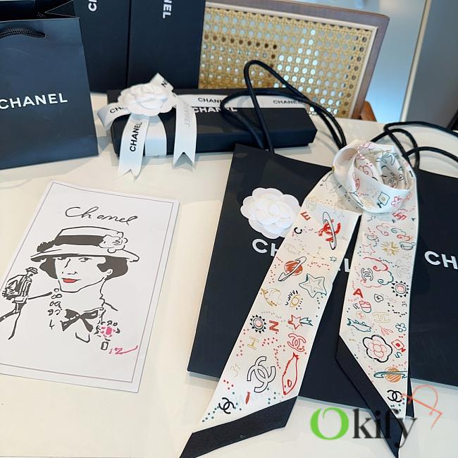 Okify CC Twill Silk Scarf In White Galaxy 120x6cm - 1