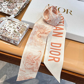 Okify Dior Twill Silk Scarf In Pink Forest 105x6cm