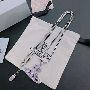 Okify Vivienne Westwood Silver Necklace With Purple Charm 60cm 