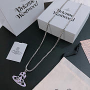Okify Vivienne Westwood Silver Necklace With Purple Charm 60cm  - 5