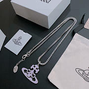 Okify Vivienne Westwood Silver Necklace With Purple Charm 60cm  - 4
