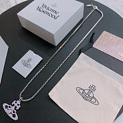 Okify Vivienne Westwood Silver Necklace With Purple Charm 60cm  - 2