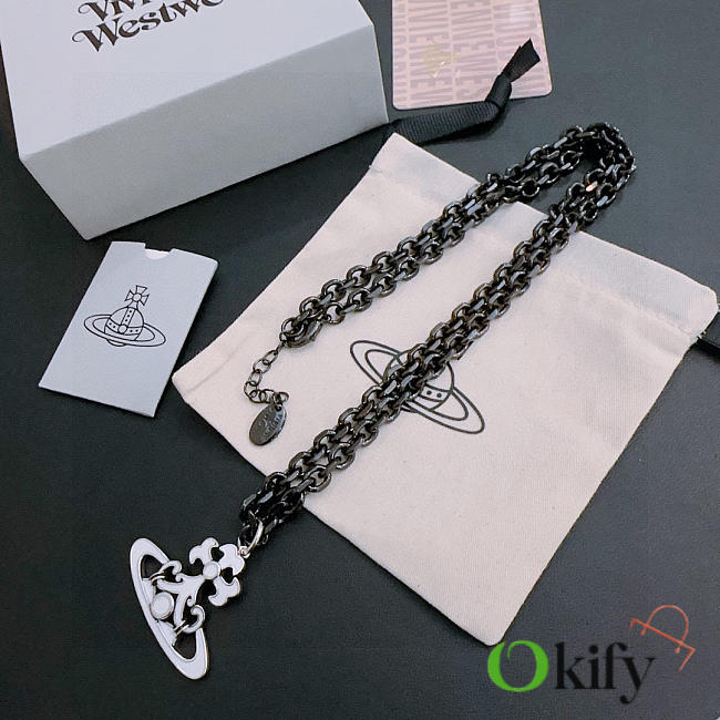 Okify Vivienne Westwood Black Necklace With White Charm 60cm  - 1