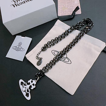 Okify Vivienne Westwood Black Necklace With White Charm 60cm 