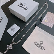 Okify Vivienne Westwood Silver Necklace With Saturn Key Charm 60cm  - 6
