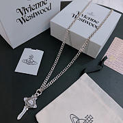 Okify Vivienne Westwood Silver Necklace With Saturn Key Charm 60cm  - 3