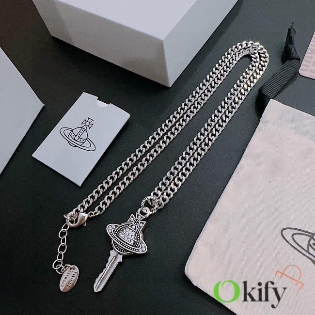 Okify Vivienne Westwood Silver Necklace With Saturn Key Charm 60cm  - 1