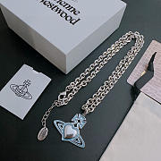 Okify Vivienne Westwood Silver Necklace With Blue Saturn Charm 60cm  - 6