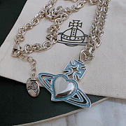 Okify Vivienne Westwood Silver Necklace With Blue Saturn Charm 60cm  - 5