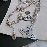 Okify Vivienne Westwood Silver Necklace With Blue Saturn Charm 60cm  - 4