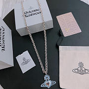 Okify Vivienne Westwood Silver Necklace With Blue Saturn Charm 60cm  - 3