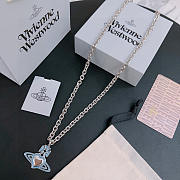 Okify Vivienne Westwood Silver Necklace With Blue Saturn Charm 60cm  - 2