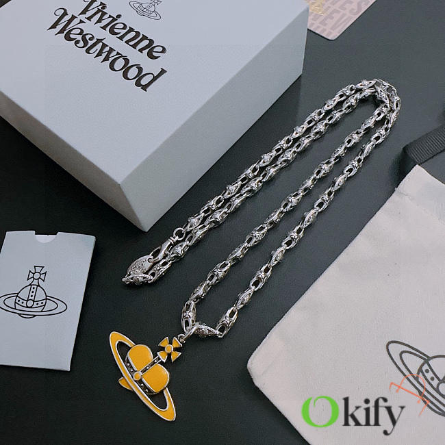Okify Vivienne Westwood Silver Necklace With Yellow Heart Charm 60cm  - 1