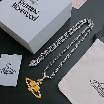 Okify Vivienne Westwood Silver Necklace With Yellow Heart Charm 60cm 
