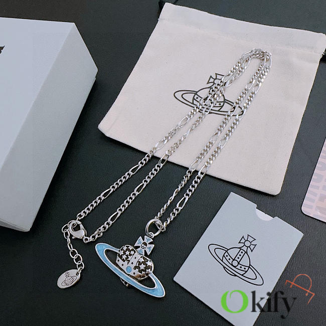 Okify Vivienne Westwood Silver Necklace With Star Heart Charm 60cm  - 1