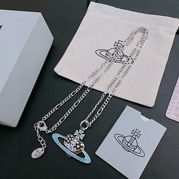 Okify Vivienne Westwood Silver Necklace With Star Heart Charm 60cm 
