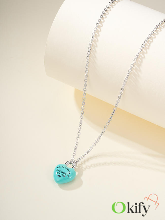 Okify Tiffany Silver Necklace With Blue Heart - 1