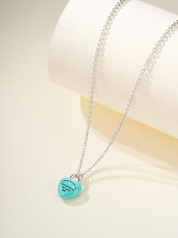 Okify Tiffany Silver Necklace With Blue Heart