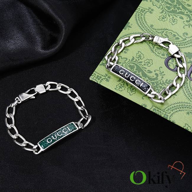 Okify Gucci Silver Bracelet In Black/Green  - 1