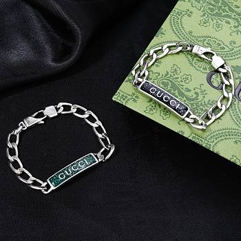 Okify Gucci Silver Bracelet In Black/Green 
