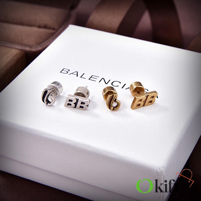 Okify Balenciaga Silver Stud Earrings - 1