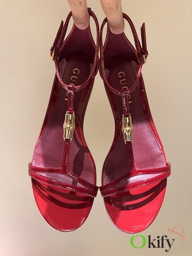 Okify Gucci Gold Bamboo Buckle Sandals In Red With Flat/9.5cm Heel Height - 1
