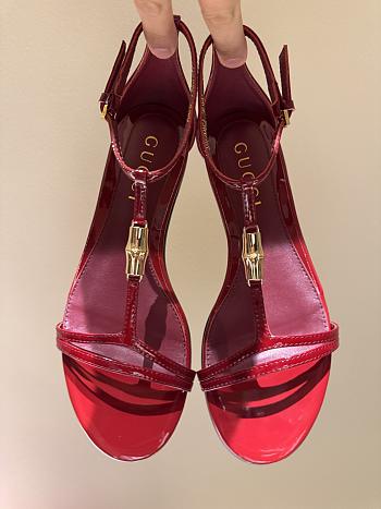 Okify Gucci Gold Bamboo Buckle Sandals In Red With Flat/9.5cm Heel Height