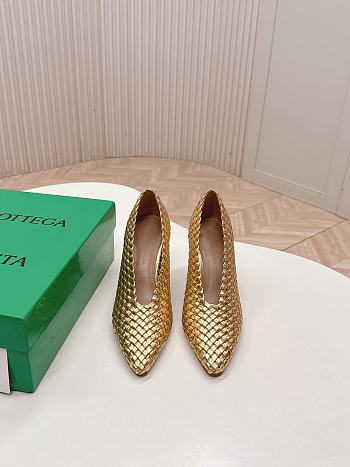 Okify Bottega Veneta Braided Heels In Gold 