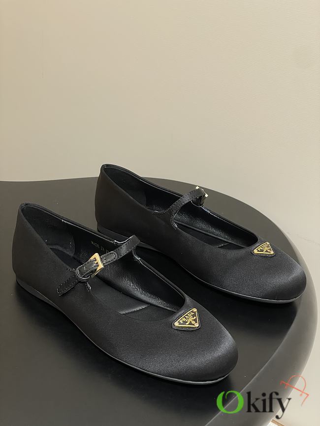 Okify Prada Black Silk Satin Ballet Shoes  - 1
