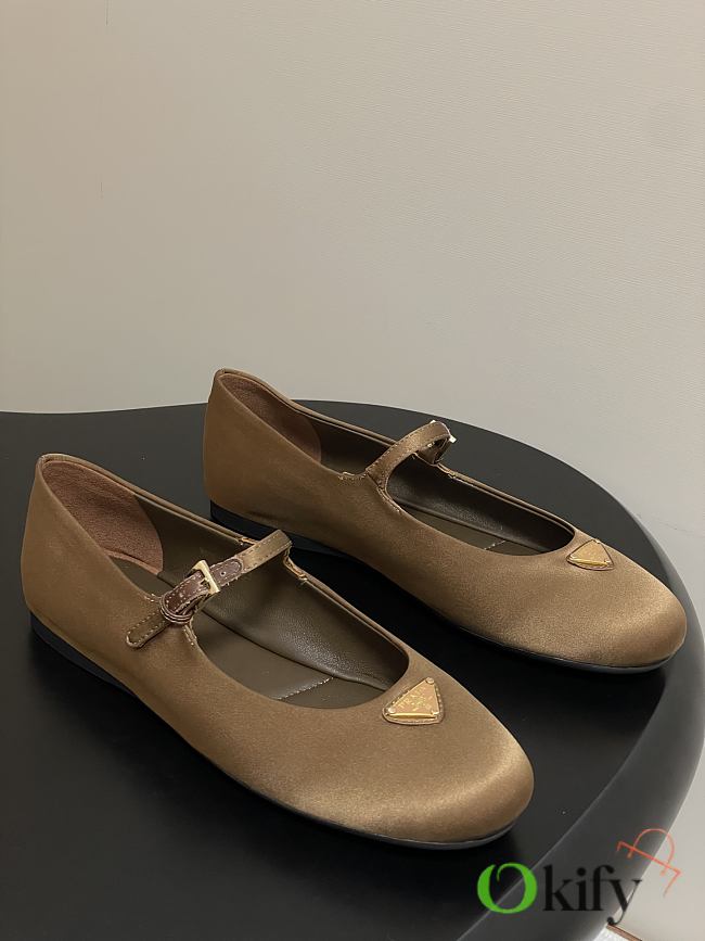 Okify Prada Brown Silk Satin Ballet Shoes  - 1