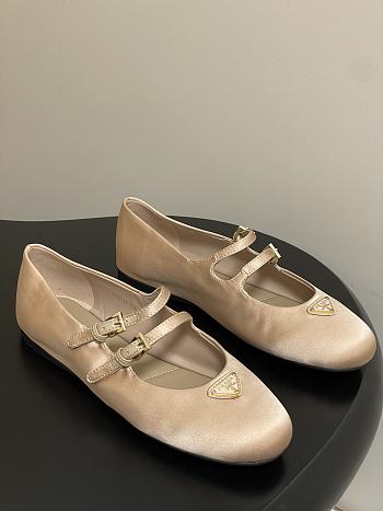 Okify Prada Beige Silk Satin Ballet Shoes With 2 Straps 
