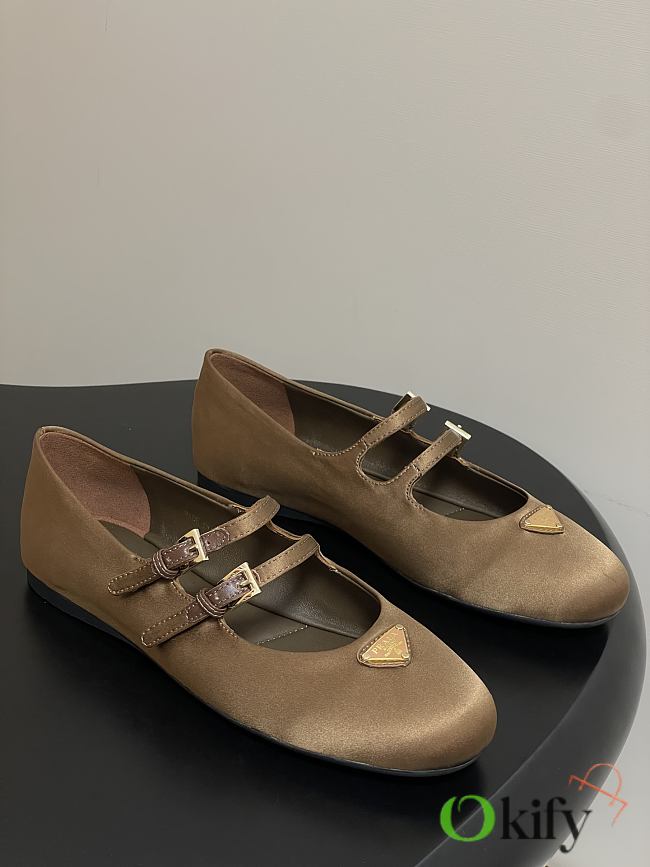 Okify Prada Brown Silk Satin Ballet Shoes With 2 Straps  - 1